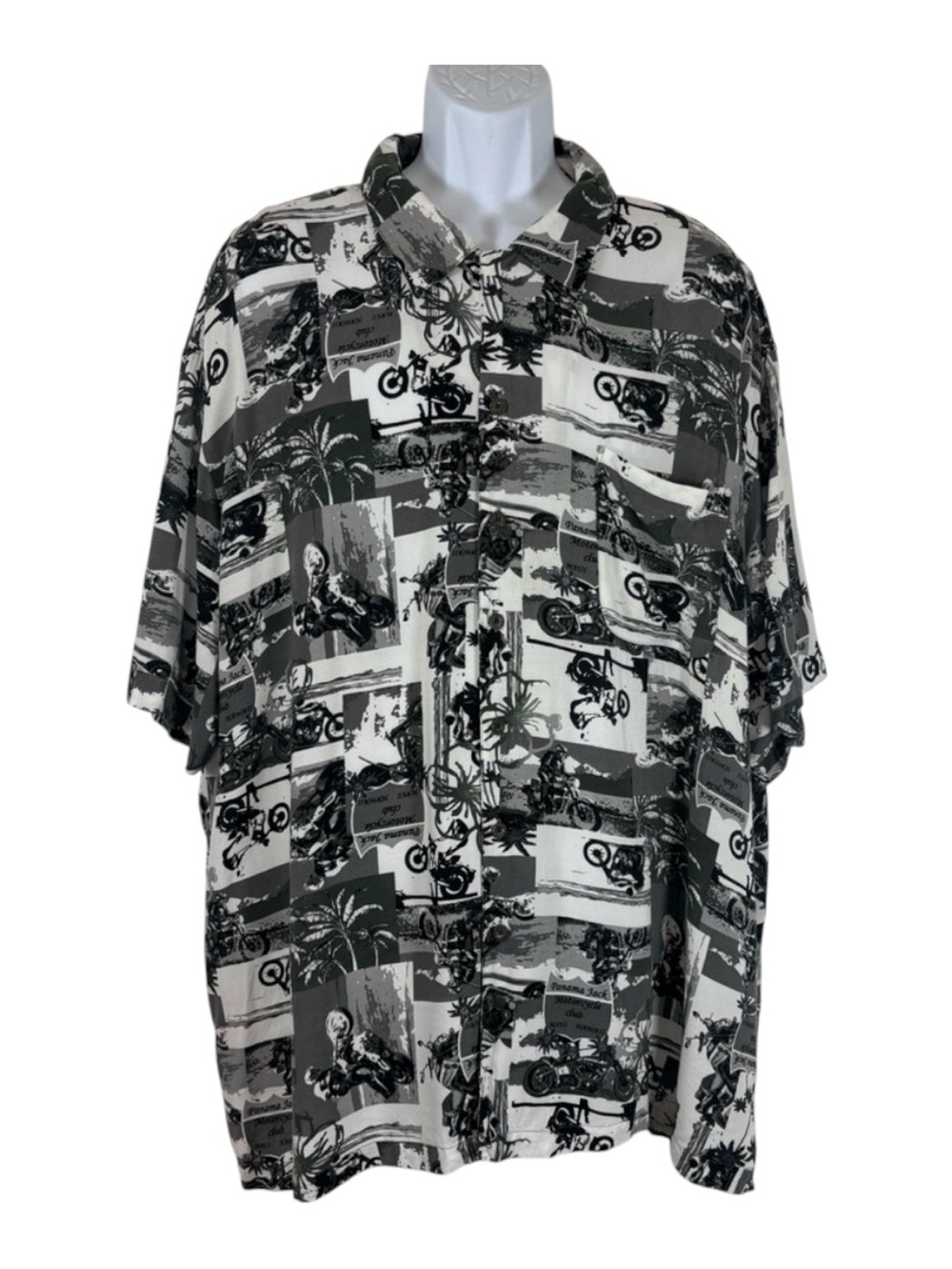 Panama Jack Motorcycle Print Hawaiian Camp Shirt Rayon 3XL Moto Resort wear